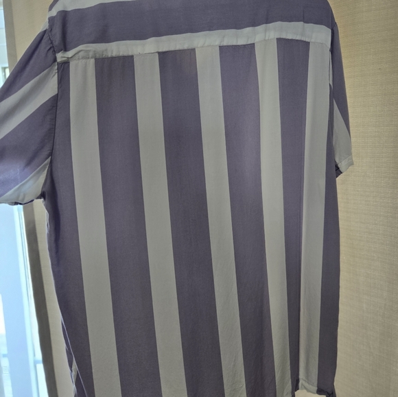 Denim & Flower Ricky Singh Button Up Shirt Purple White Striped 100% Viscose Lg - Picture 6 of 11